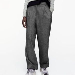 Zara Cropped Dad Pants Grey Twill Size XL